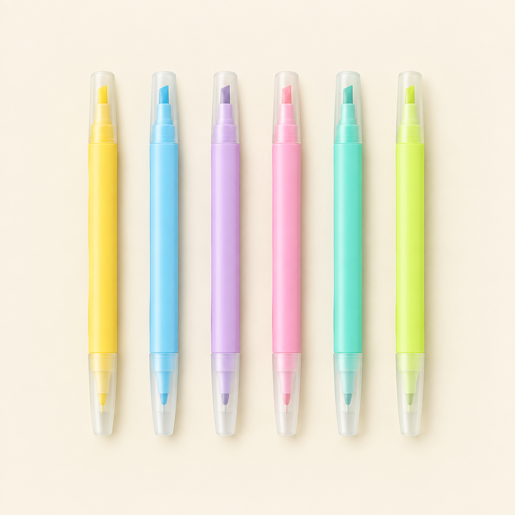 Six colour double ended erasable highlighter set